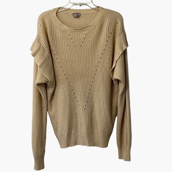 Misa Los Angeles Ruffle Flutter Sleeve Knit Sweater XL beige neutral feminine - Picture 1 of 14